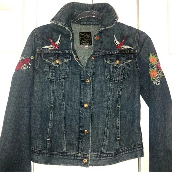 Lucky Brand Denim True Love is Forever Tattoo Jacket Medium - Picture 4 of 16
